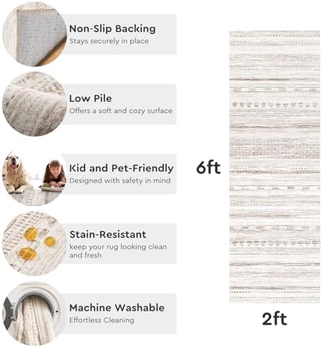 2x6 Runner Rug Machine Washable Non Slip Area Rug Distressed Neutral Moroccan Boho Rug Ultra Soft Floor Runners for Hallways for Entryway Laundry Room Kitchen, Light Brown - Image 6