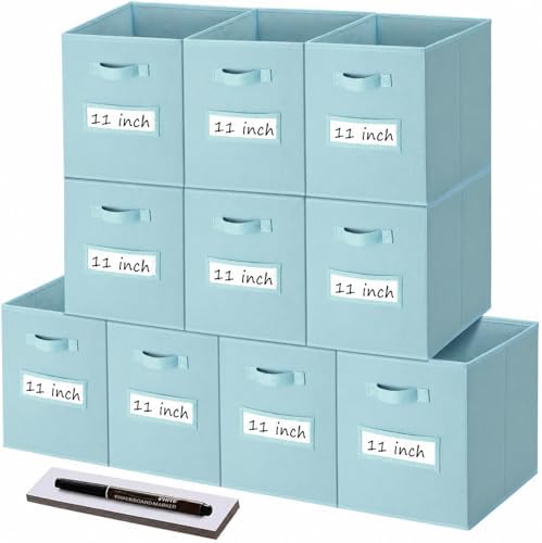Storage Bins,11" Cube Storage Bin with Labels,10pcs,Sky Blue by Anyoneer