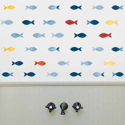 80 Pcs Creative Ocean Fish Wall Decals, Peel and Stick Blue Fish Wall Stickers, Vibrant Sea Life Watercolor Fishing Wall Decor for Kids Room Nursery Bedroom Playroom Classroom - Image 5