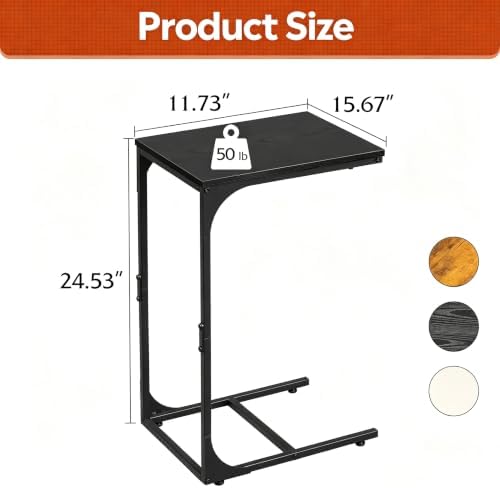 WLIVE C Shaped End Table TV Tray Slide Under Couch Side Table Relief Black - Image 3