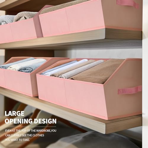 Homsorout Closet Baskets for Shelves Trapezoid - Decorative Storage Baskets with Handle, Closet Bins for Organization, Shelf Storage Bins for Clothes, Books, Home, Office, 10 Pack, Pink - Image 3
