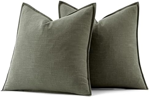 MIULEE Decorative Linen Pillow Covers 20x20 Inch Olive Green - Image 7