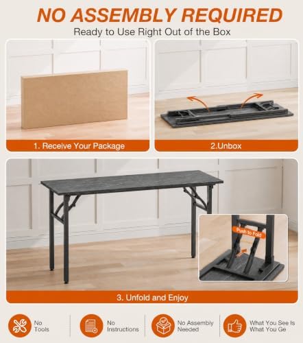 XBurmo Folding Desk Foldable Table, No Assembly 55.1" Foldable Desk Space-Saving Workstation for Small Space, Computer Table, Flat Storage for Home Office, Bedroom, Dorm, Study Room, Marble Greige - Image 3