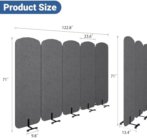 5-Panel Portable Room Divider, 123'' x 71'' Office Partition,Dark Grey - Image 3