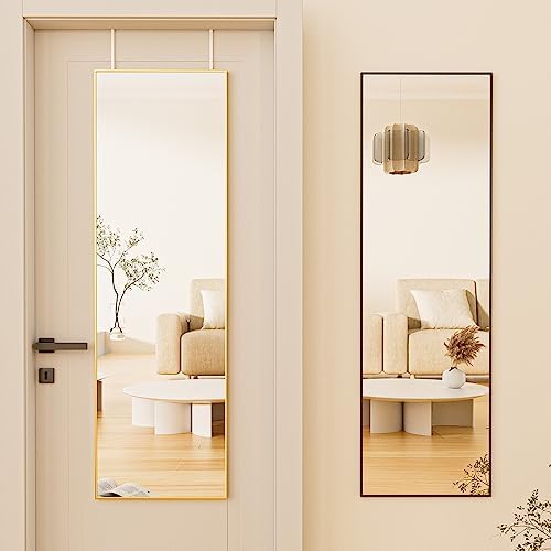 BEAUTYPEAK 16" x 50" Adjustable Height Over The Door Mirror, Black - Image 6