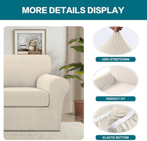 Turquoize 2 Piece Chair Covers for Living Room Armchair Couch Cover with Individual Cushion Covers Furniture Cover for Chairs (Chair,BiscottiBeige) - Image 4