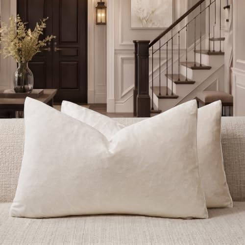 GIGIZAZA Velvet Pillow Covers 12x20 Decorative Pillows Pack of 2 Ivory by GIGIZAZAFocusingonhomedecoration
