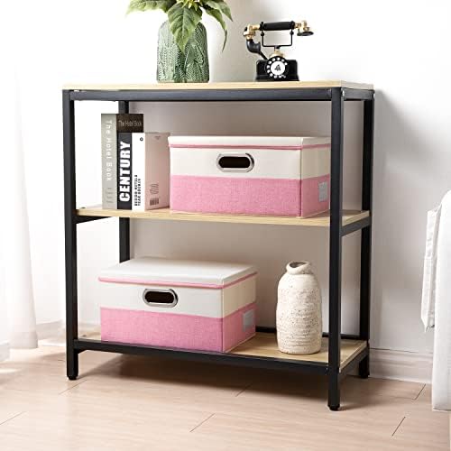 PRANDOM Collapsible Storage Bin with Lid [3-Pack] Fabric Foldable Storage Box Organizer Container Basket Cube with Cover for Home Bedroom Closet Office Nursery Pink&Cream(14.9x9.8x9.8) - Image 2