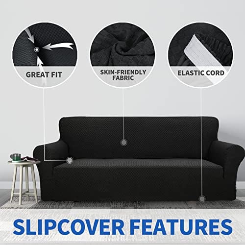 ZNSAYOTX 1 Piece Jacquard Couch Covers for 2 Cushion Couch High Stretch Loveseat Slipcover for Pets Dogs Anti Slip Love Seat Sofa Slipcover Furniture Protector (Loveseat, Black) - Image 3