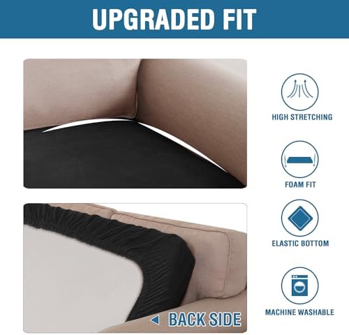 H.VERSAILTEX Velvet Stretch Individual Couch Cushion Cover Plush Slipcover for Loveseat Sofa Furniture Protector Seat Cover (1 Piece Loveseat Cushion Cover, Black) - Image 6