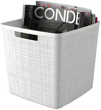 Curver Set of 4 Large Cube 17L Jute Decorative Plastic Organization and Storage Baskets - Perfect Bins for Home Office, Closet Shelves, Kitchen Pantry and All Bedroom Essentials, White - Image 6