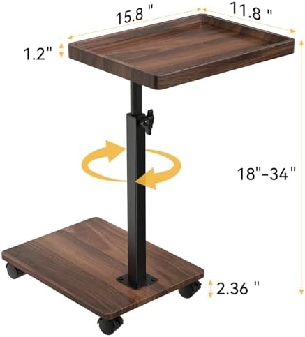 C Table End Table Adjustable Height, 360°Swivel TV Tray Table for Small Spaces, Couch Tables That slide under, C Shaped Side Tables living room and bedroom for Sofa, Bed,Chair, Snack (1, Walnut Brown) - Image 2