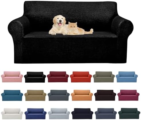 Cupuamon 2026 New Stretch Loveseat Sofa Slipcovers Couch Cover for 2 Cushion Furniture Protector Sofa Covers with Elastic Bottom Jacquard Fabric Small Checks for Pets, Kids - Black by Cupuamon