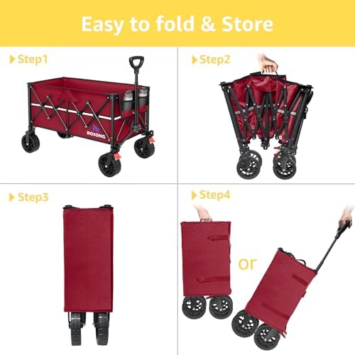 ROSONG Collapsible Wagon Cart with Wheels Foldable - Folding Utility Heavy Duty Wagons Carts for Grocery Sports Garden Shopping Camping Wheelbarrows (Burgundy, 150L) - Image 7