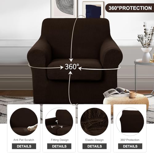 U-NICE HOME 2 Pieces Chair Covers Stretch Chair Slipcover, Chocolate - Image 4
