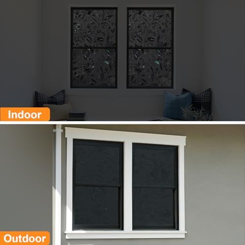 Blackout Window Film, 100% Sun Light Blocking Removable Privacy Windows Cover, Stained Glass Window Tint for Home, Static Cling Room Darkening Windows Stickers (Black Tulip, 35.4" x 78.7") - Image 5