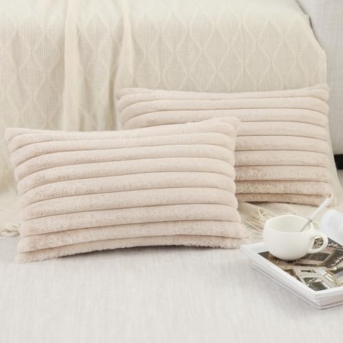 Pallene Faux Fur Decorative Throw Pillow Covers 12x20 Set of 2, Apricot - Image 6