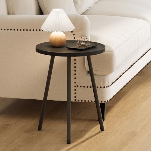Round Side Table, Small End Table, Drink Table for Couch, Mini Tea Table for Sofa, Modern Accent Nightstand for Small Space, Living Room Bedroom LET521BK by Unknown