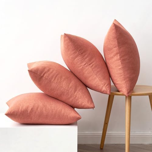 MIULEE Pack of 4 Decorative Outdoor Throw Pillow Covers Linen Waterproof Pillow Covers Summer Farmhouse Cushion Cases for Patio Garden Tent Balcony Couch Sofa 18x18 Inch Coral Red - Image 6