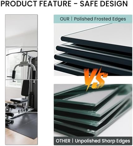 Full Length Wall Mirror Tiles, HD Glass Gym Mirror, Set of 12Pcs 12″×16″ Wall Mounted Mirrors for Home Gym, Dance Yoga Studio, Bedroom, Door - Image 6