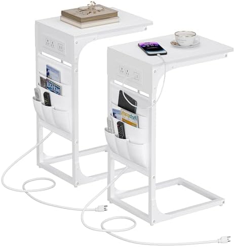 TUTOTAK C Shaped End Table with Charging Station, Side Table for Sofa by ChoosetutotakFurnitureBuildYourCozyHome
