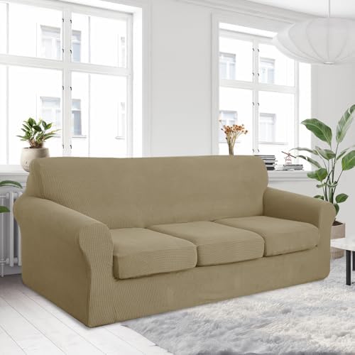U-NICE HOME 4 Pieces Oversized Stretch Couch Cover Slipcover, Sand - Image 2