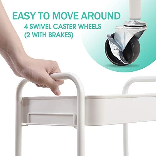 TOOLF 3 Tier Metal Rolling Cart, Utility Storage Cart with Wheels, White | Screwless Assembly, Lockable Metal Wheels, Trolley Organizer for Bathroom, Kitchen, Office, Dorm, Laundry, Craft Room - Image 3