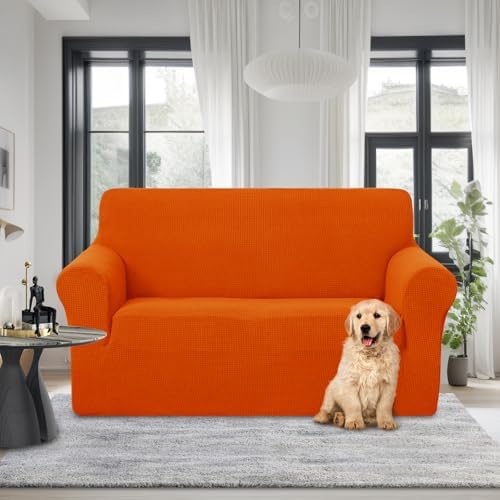 U-NICE HOME Loveseat Cover Stretch Couch Cover Sofa Slipcover, Orange - Image 2