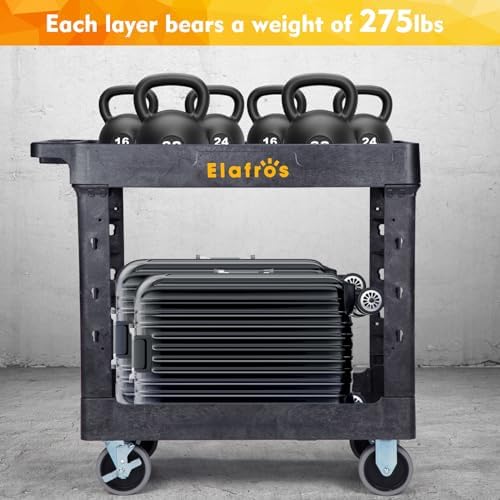 ELAFROS 2-Tier Heavy Duty Rolling Cart, 34 x 17 in, 2 Fixed 2 Swivel, Black - Image 6