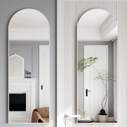 50"x 16" Door Mirror, Arched Full Length Hanging Mirror, White by JAWGLOW
