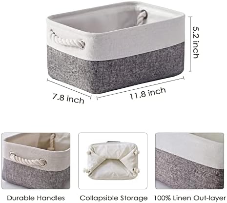 TheWarmHome Organization and Storage Basket for Shelves - 12x8x5.2 inch 1 Pack Fabric Storage Cubes, Collapsible Storage Bins for Closet Organizer Gift Cloth Toy (White & Grey) - Image 6