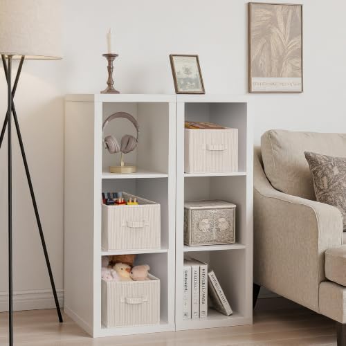 StorageWorks Shelf Organizer Bins, Beige Stripes, 3-Pack, Large - Image 3