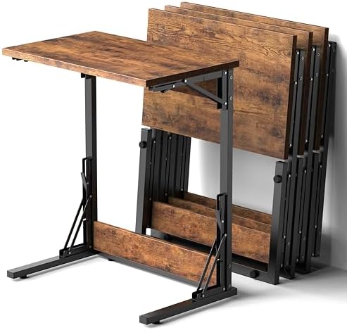 Tatub 24" Folding C Shaped End Table Set of 4, Small Sofa Side Laptop Desk, Couch TV Tray Table for Living Room, Bedroom, Rustic Brown by Tatub