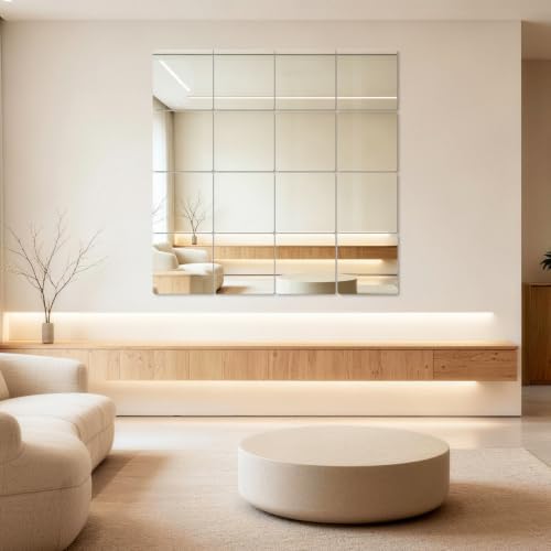 16PCS Square Acrylic Mirror Tiles, Wall Mirror Full Length, Mirror Sheets for Walls Decor, Square Mirror Centerpieces for Tables, Wall Mirror Full Length, for Bathroom Bedroom Home Gym Door (12inch) - Image 4