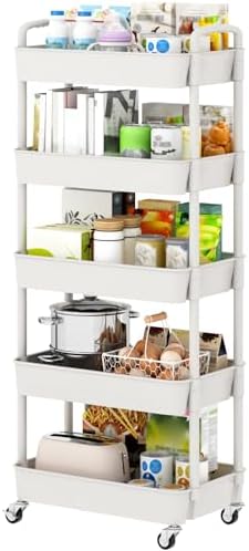 Sywhitta 5-Tier Plastic Rolling Utility Cart with Wheels for Storage,White by haseverythingyouneed