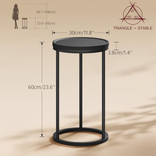YAUKOMEL Small Round Side Table,Round Sofa End Table Black - Image 2