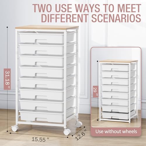 TOOLF Rolling Storage Cart with 8 Drawers,White - Image 3