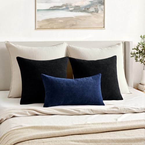 MIULEE Navy Chenille Couch Lumbar Throw Pillow Covers, 12x20 - Image 4