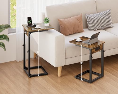 Vagusicc C Shaped End Table with Charging Station, 33"Tall Side Table for Couch, C-Table End Table Adjustable Height Side Table,Slide Under Couch Table TV Tray Table for Sofa,Living Room,Bedroom,Brown - Image 2
