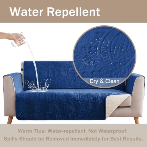 Blue Loveseat Covers for 2 Cushion Couch, Water-Repellent Covers for Love Seat, Washable Quilted Couch Covers, Pet Friendly Sofa Slipcovers (Loveseat 48", Blue) - Image 3