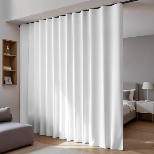 Room Divider Blackout Curtains Flexible Sliding Tracks Sets Ceiling Mounted Rod Window Curtain Privacy Separation for Bedroom Living Rooms,1 Panel Gray White Drape and Black Track Set-W108xH96 in by DOEIEZ