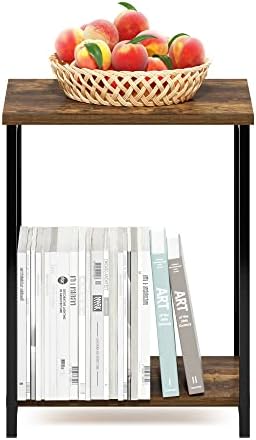 Furinno Simplistic 2-Tier Metal Frame Side Table, Amber Pine - Image 4