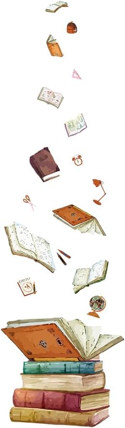 SUPERDANT Magic Book Wall Decals Stickers with Flying Book School Bag Scissors for Bedroom Wall Mural Ruler Globe Decor for Library Reading Room Classroom Wallpaper Decor Birthday Gift Back to School by SUPERDANT