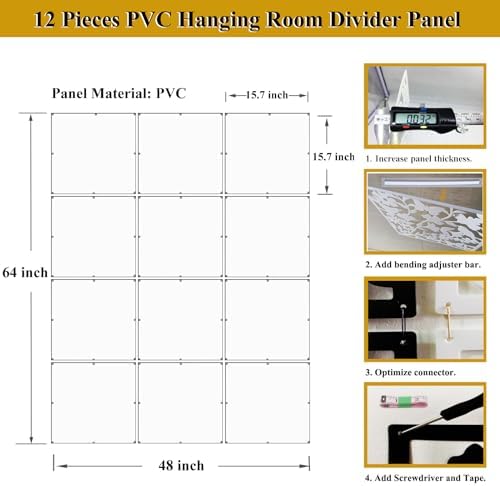 Lchen Solid Hanging Room Divider,12 Pieces Solid Board Screen Panels White Home Decoration Room Partition (White Board,15.7"x15.7"x0.03") - Image 2
