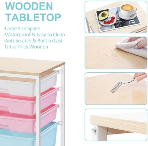 SYKIARIOL Utility Cart with 5 Drawers with Wooden Top, Rainbow - Image 4