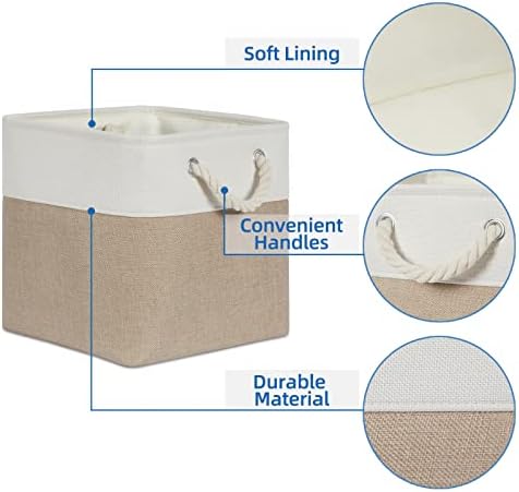 Temary Cube Storage Bins 11 x 11 Fabric Storage Baskets 4 Pack Storage Cubes Baskets for Gift Empty, Cube Organizer Bins Cloth Basket for Storage (White&Khaki) - Image 3