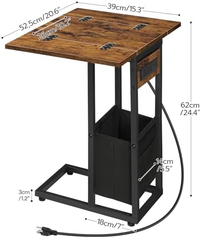 HOOBRO C Shaped Side Table with Charging Station, Foldable End Table - Image 3