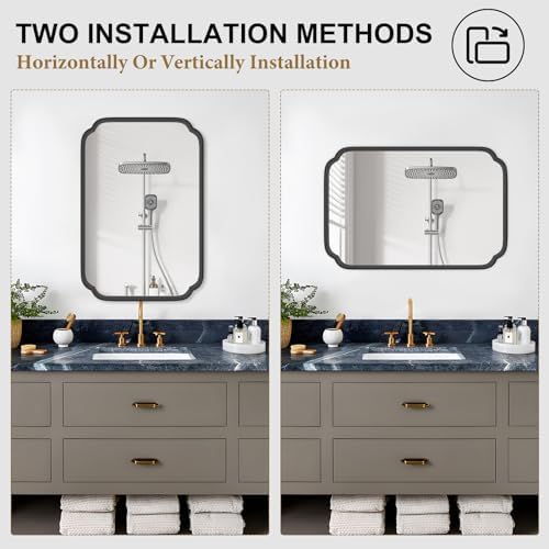 Ferytange Black Bathroom Mirror for Over Sink 20" x 30" Modern Rounded Rectangle Bathroom Vanity Mirror with Metal Framed Wall Mounted Decorative Mirror (Horizontal/Vertical) - Image 6