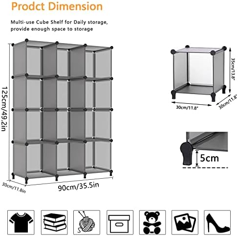 AWTATOS 12 Cube Storage Organizer, Closet Organizer Storage Shelves, Grey - Image 3