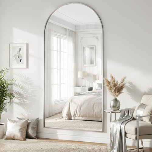Oversized Full Body Mirror 30x71 inch Arched Full Length Mirror with Stand Aluminum Wall Mounted Hanging or Leaning Standing Mirrors,Silver - Image 5